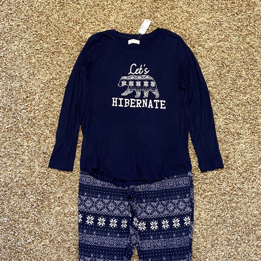 Navy Blue Women’s Pajamas Set - Let's Hibernate